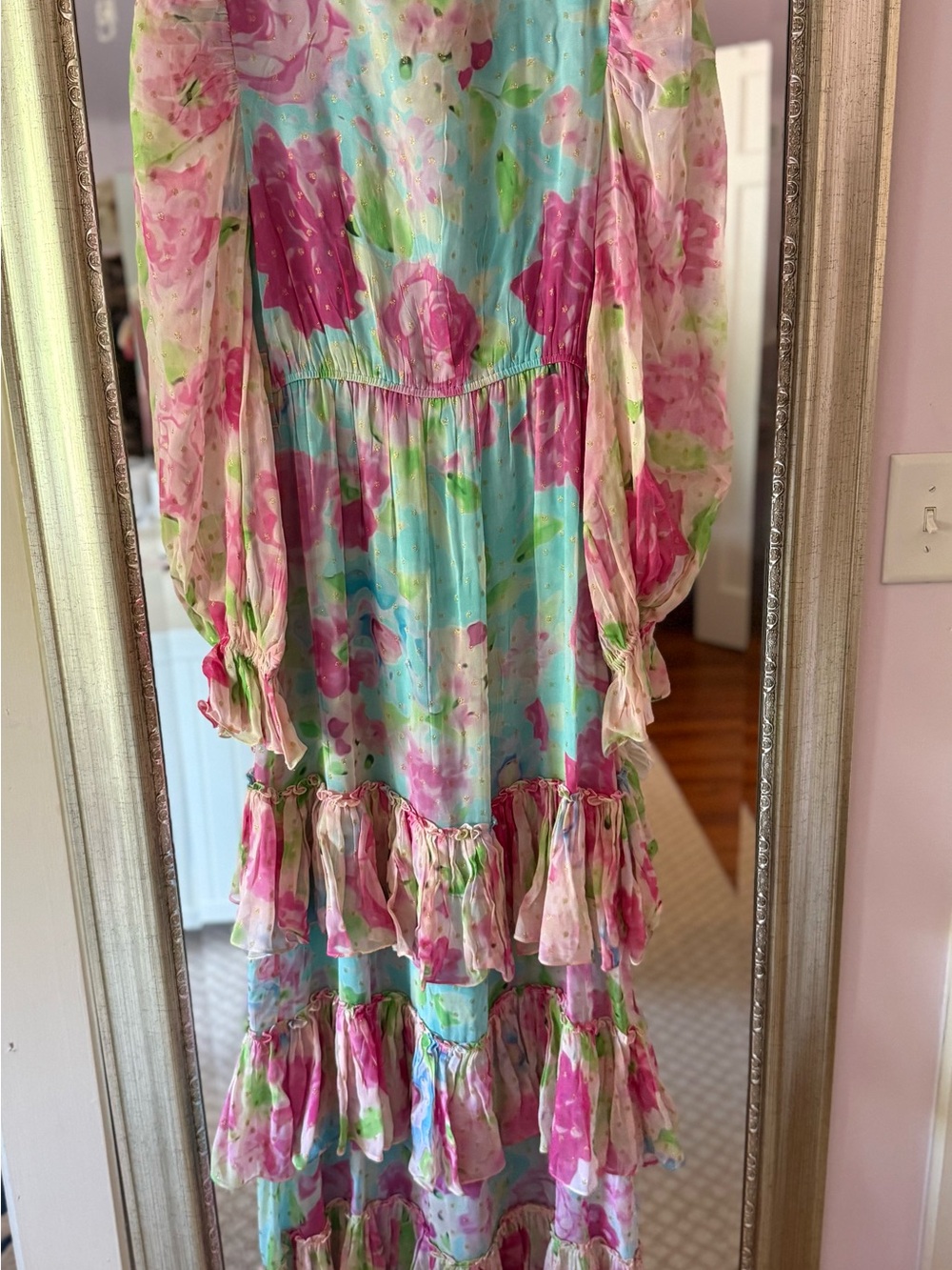 Rococo Sand Floral Maxi Dress in Pink and Aqua